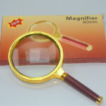 90mm 10X Handheld Mobile/Jewelry Magnifier Magnifying Glass Red Brown Handle - Image 2